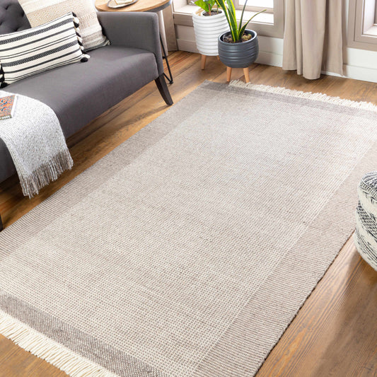 Beige Grid Wool Area Rug - Cozy Stylish Home Décor