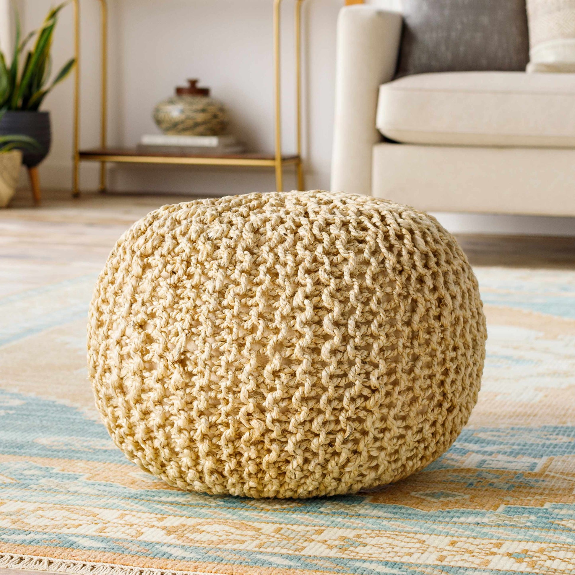 Watseka jute knitted pouf