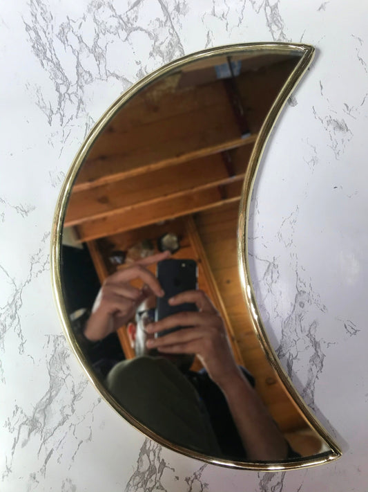 Espejo marroquí, espejo de decoración de pared, espejo de luna, espejo artesanal, espejos de pared, espejo antiguo de latón hecho a mano, espejo bohemio con decoración de luna