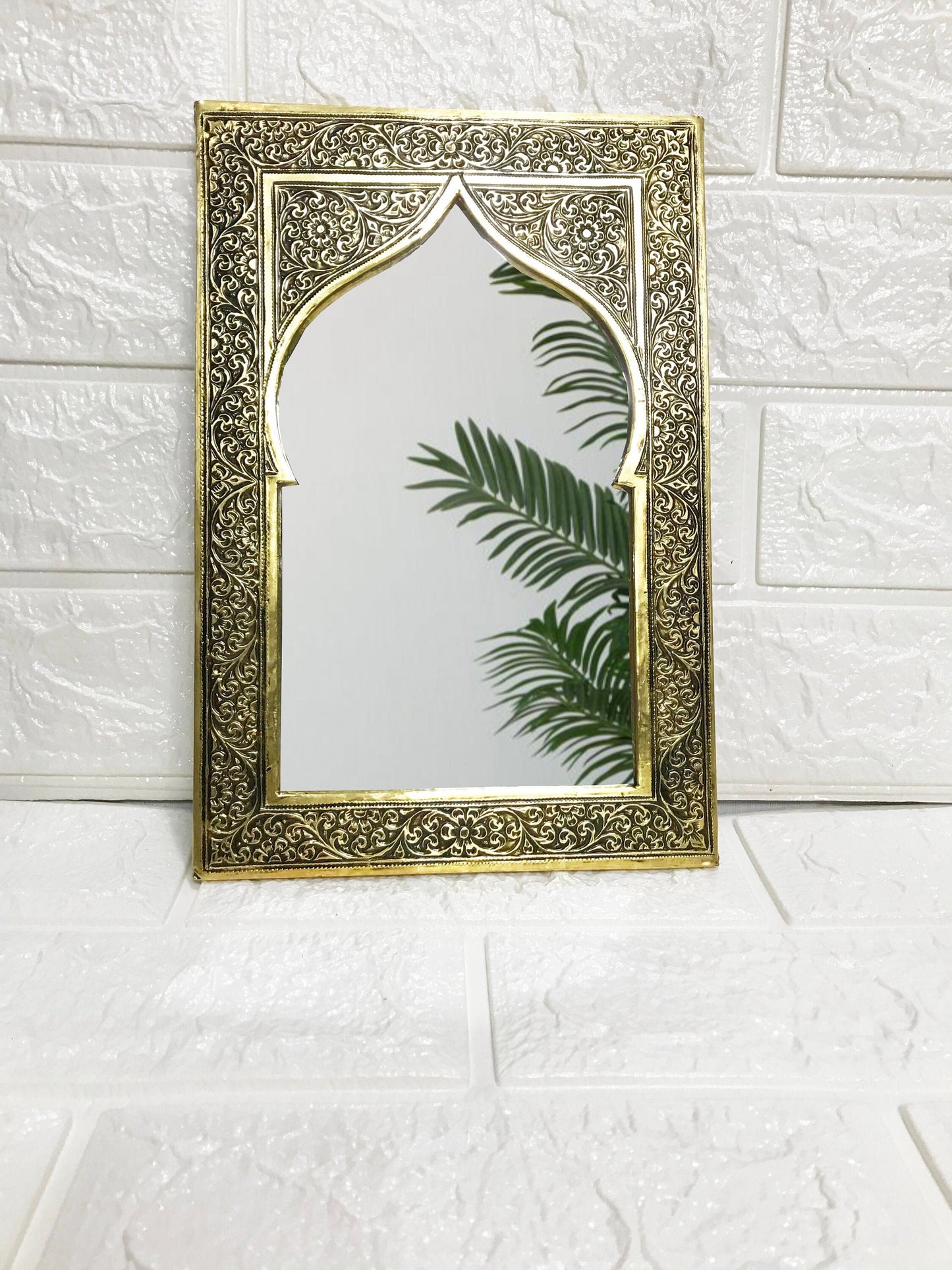Miroir marocain sculpté à la main - Miroir en laiton antique