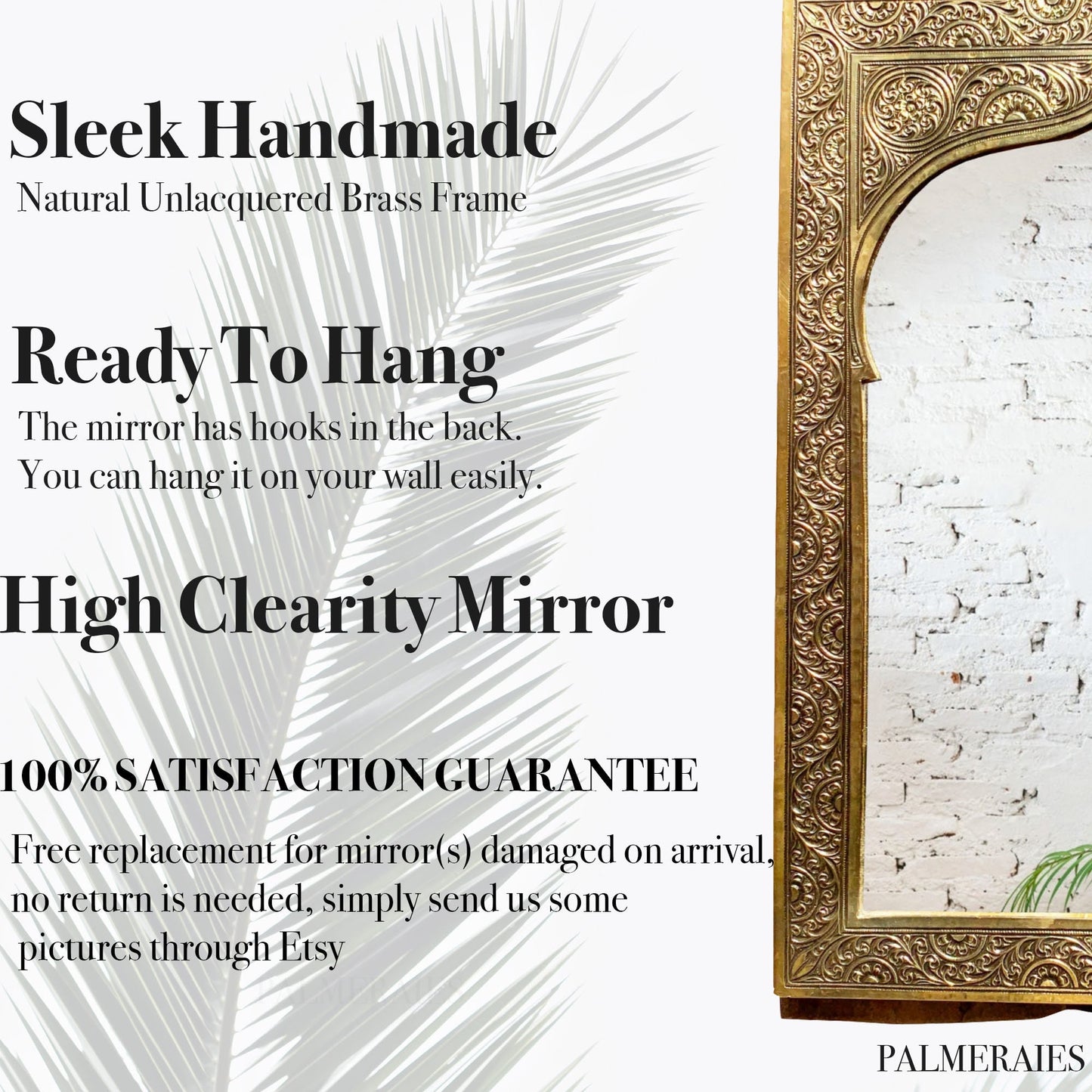 Moroccan Arch Engraved Mirror - Handmade Brass Mirror