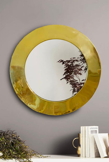 Gold Round Wall Mirror - Handmade Brass Bathroom Mirror