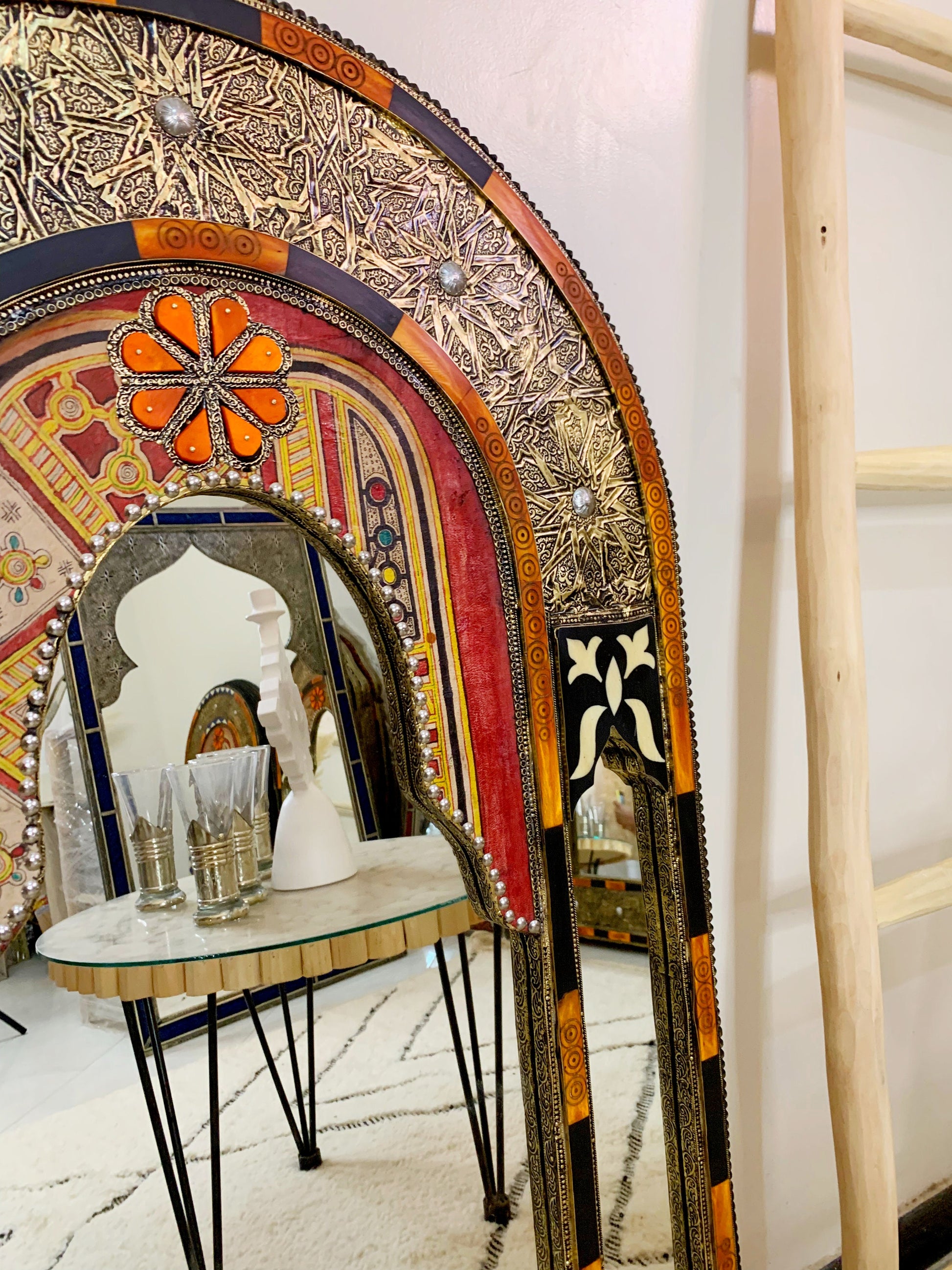 a table with a mirror on top of it