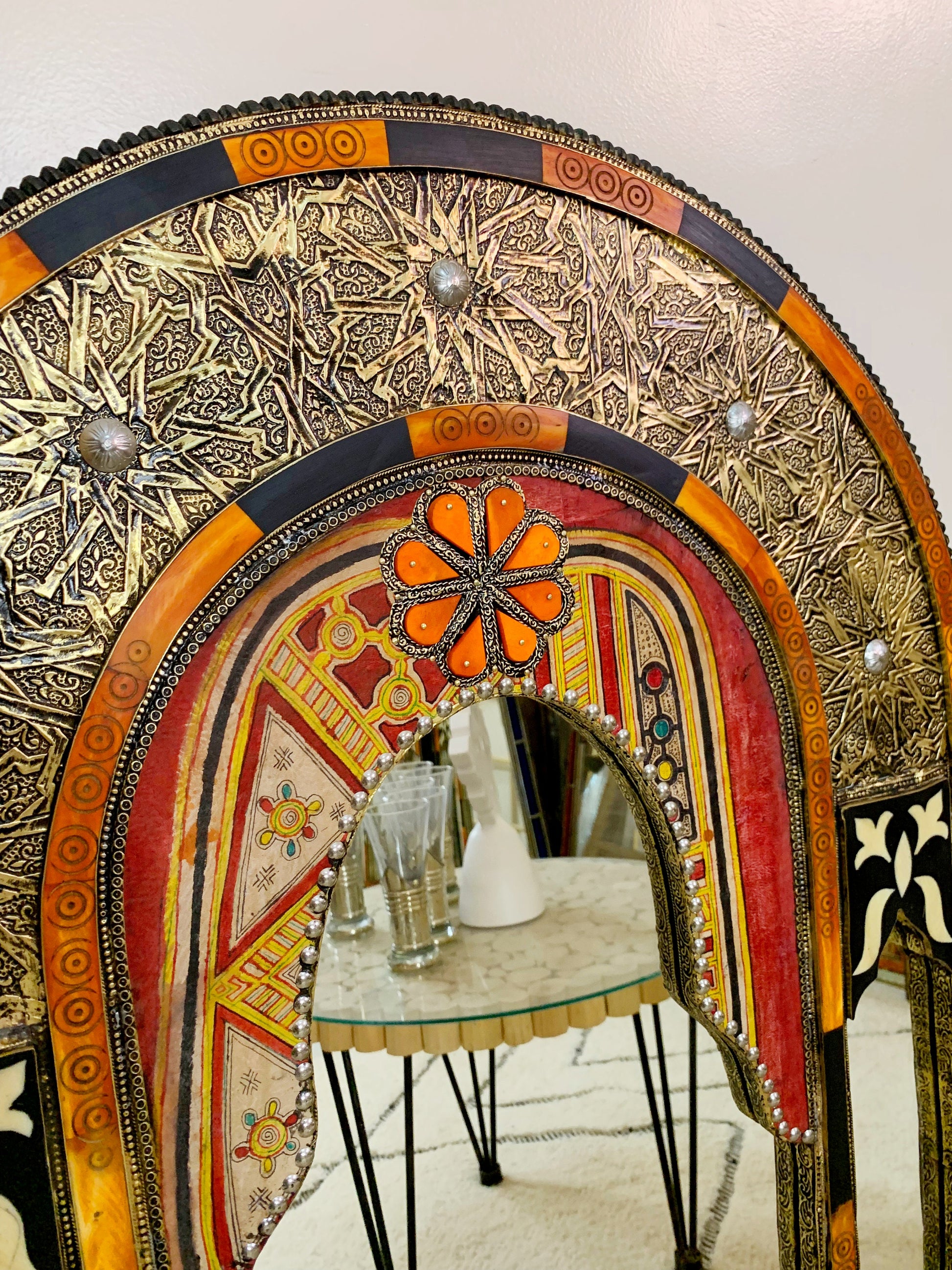 a table with a mirror on top of it