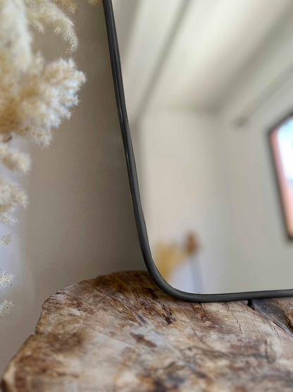 Black Frame Mirror, Italian Wavy Brass Mirror