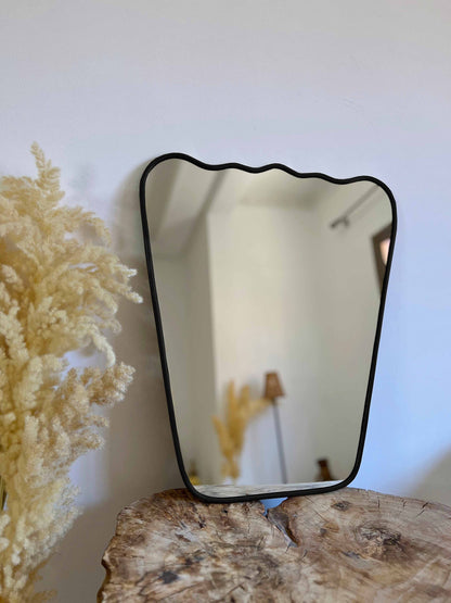 Black Frame Mirror, Italian Wavy Brass Mirror