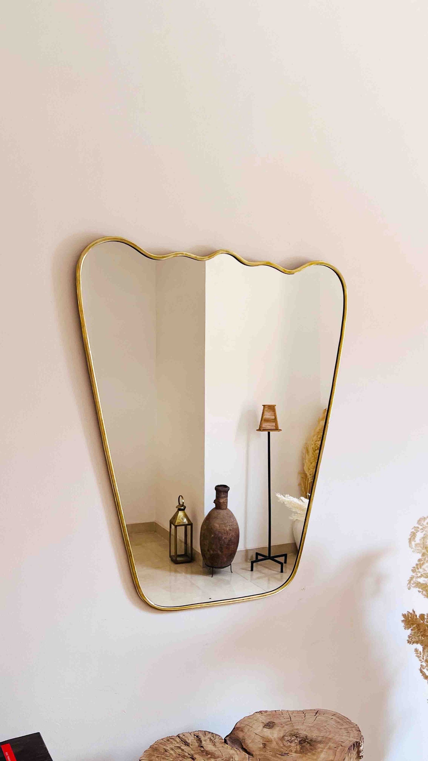 Italian Wavy Brass Mirror - Antique Metal Frame Mirror
