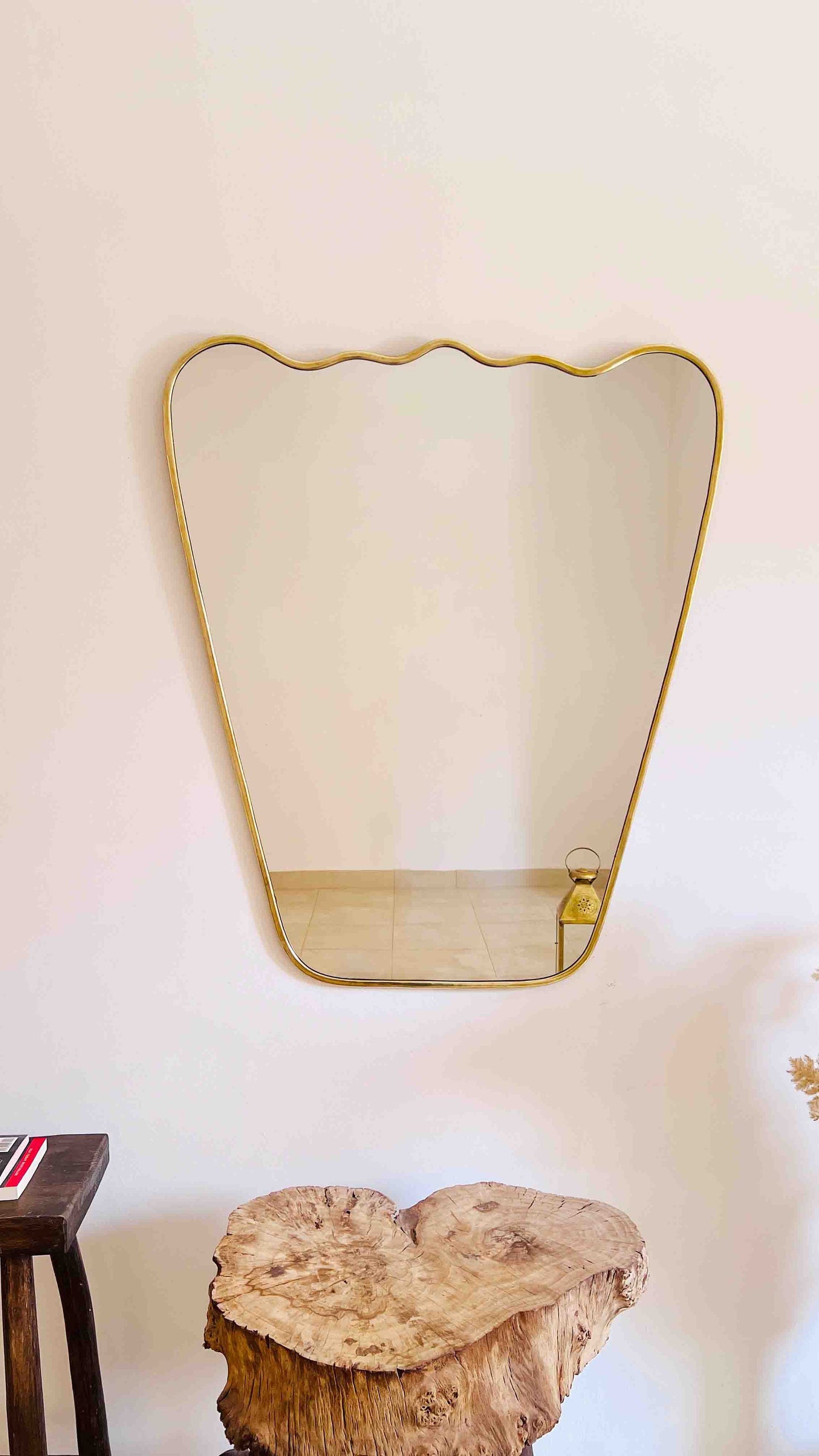 Italian Wavy Brass Mirror - Antique Metal Frame Mirror